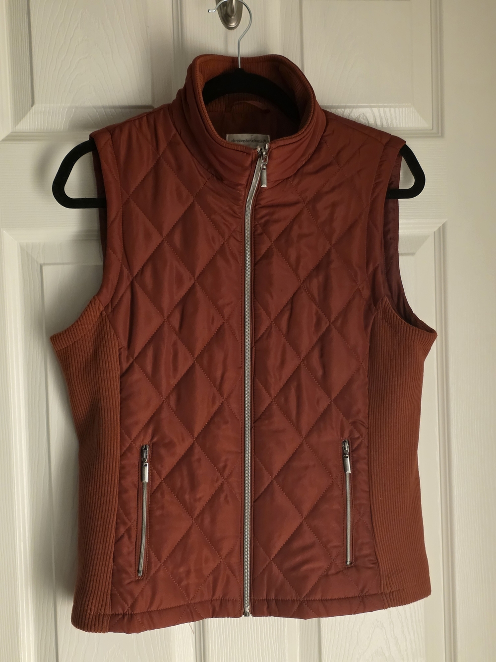 Christopher & Banks Quilted Sleeveless Vest in Rust Orange